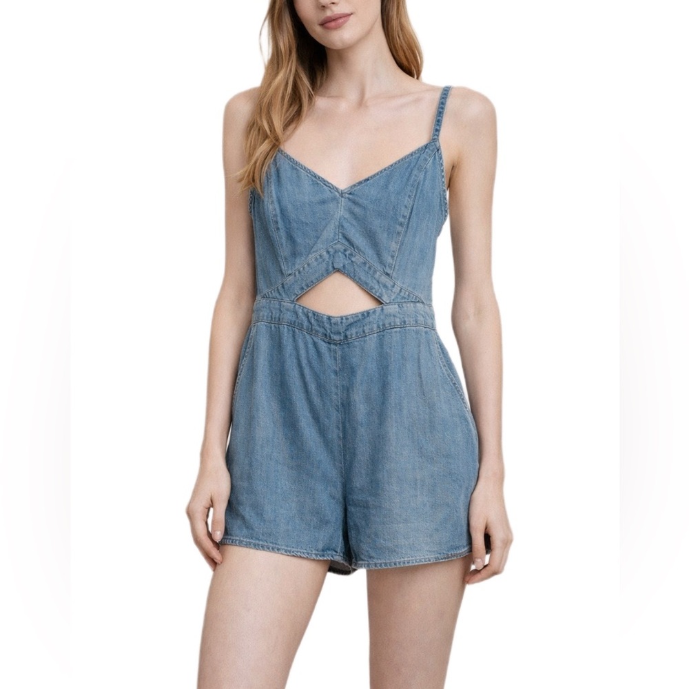 Express Denim Cutout Romper Size 00 Blue Chambray Strappy